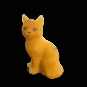 Fenton Cameo Satin Cat with Blue Flowers Signed by L. Garrel